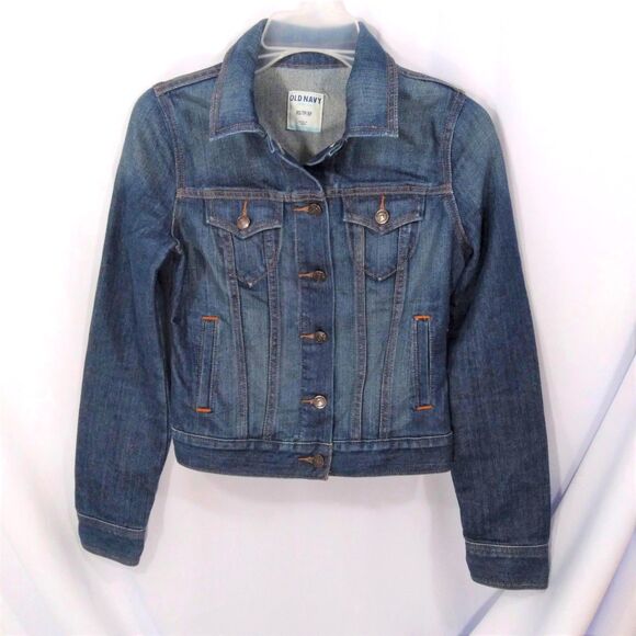 Old Navy Classic Jean Jacket Button Front Blue Denim Coat Pockets Stretch XS - Picture 1 of 6